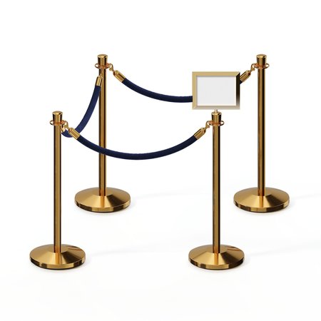 MONTOUR LINE Stanchion Post & Rope Kit PolBrass 4CrownTop 3Dk Blue Rope 8.5x11HSign C-Kit-3-PB-CN-1-Tapped-1-8511-H-3-PVR-DB-PB